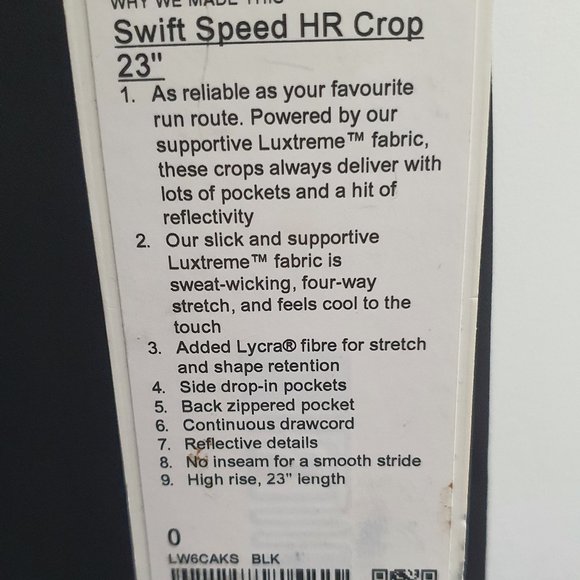 new Lululemon legging Swift Speed High-Rise Crop 23" - size 0 - Picture 7 of 8